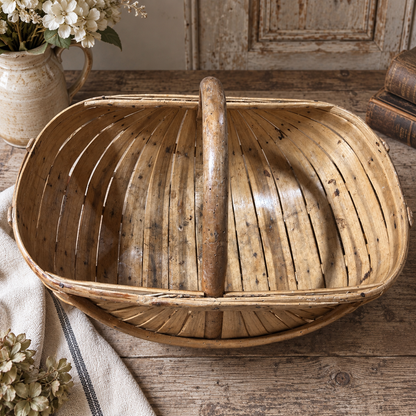 Antique English Stave & Splint Harvest Basket