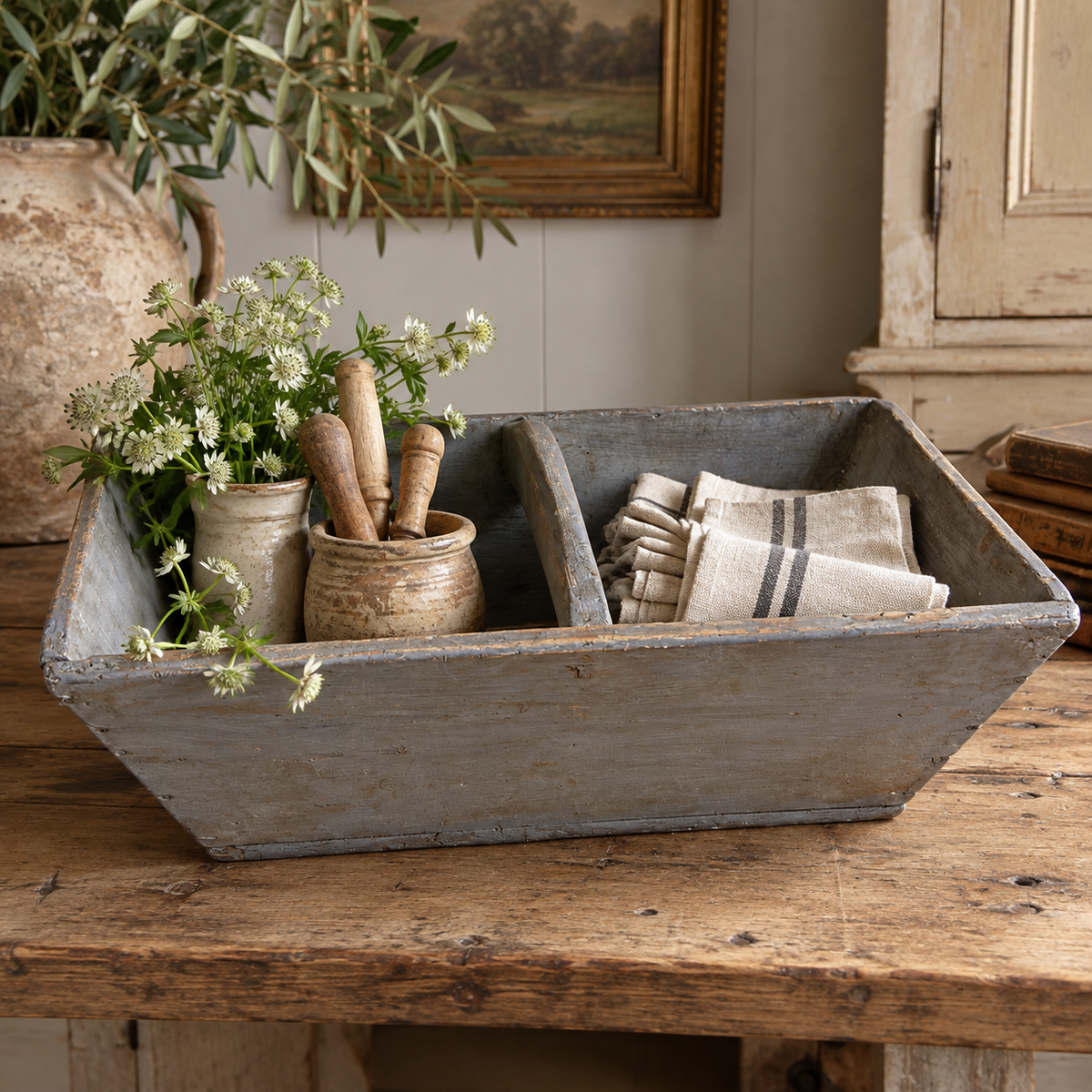 Antique French Painted Wooden Utility Trug, c. 1900