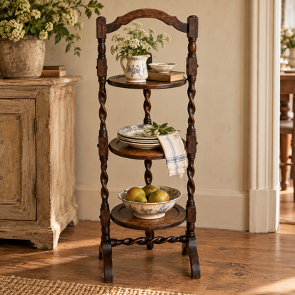 Antique English Oak Folding Three-Tier Cake Stand | c. 1900–1920