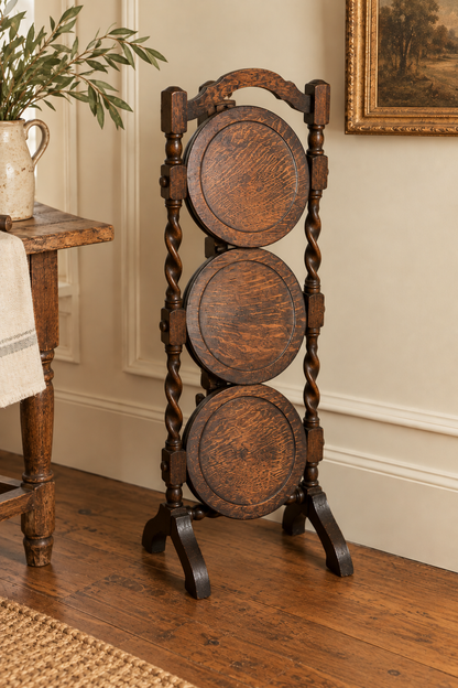 Antique English Oak Folding Three-Tier Cake Stand | c. 1900–1920