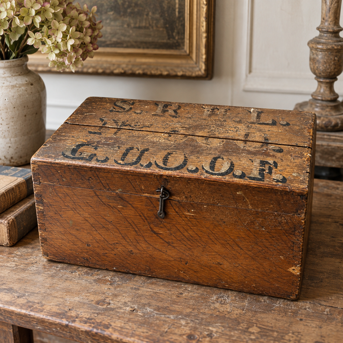 Antique Grand United Order of Odd Fellows Wooden Box