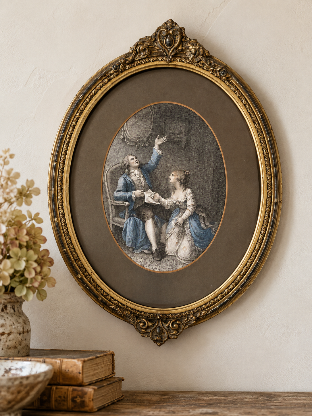 Antique English Hand-Coloured Engraving in Ornate Gilt Frame | c.1900