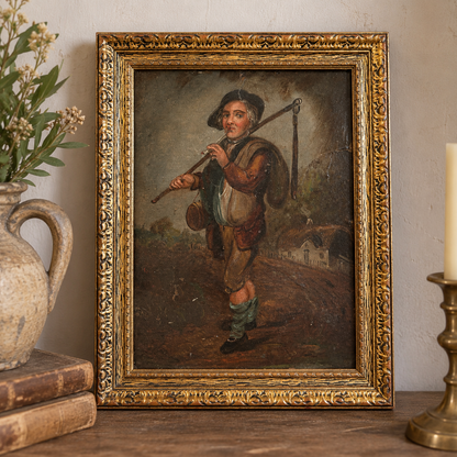 Antique English Oil Painting of a Travelling Figure, c. 1880