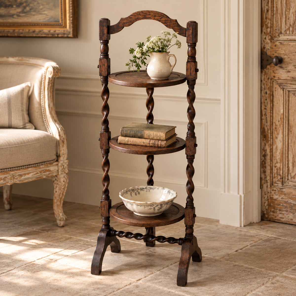 Antique English Oak Folding Cake Stand | c. 1900–1920