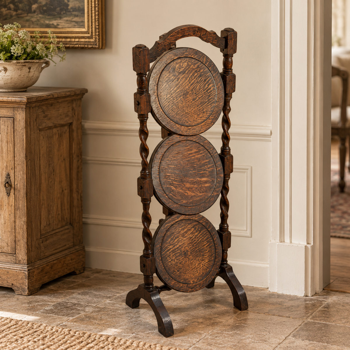 Antique English Oak Folding Cake Stand | c. 1900–1920