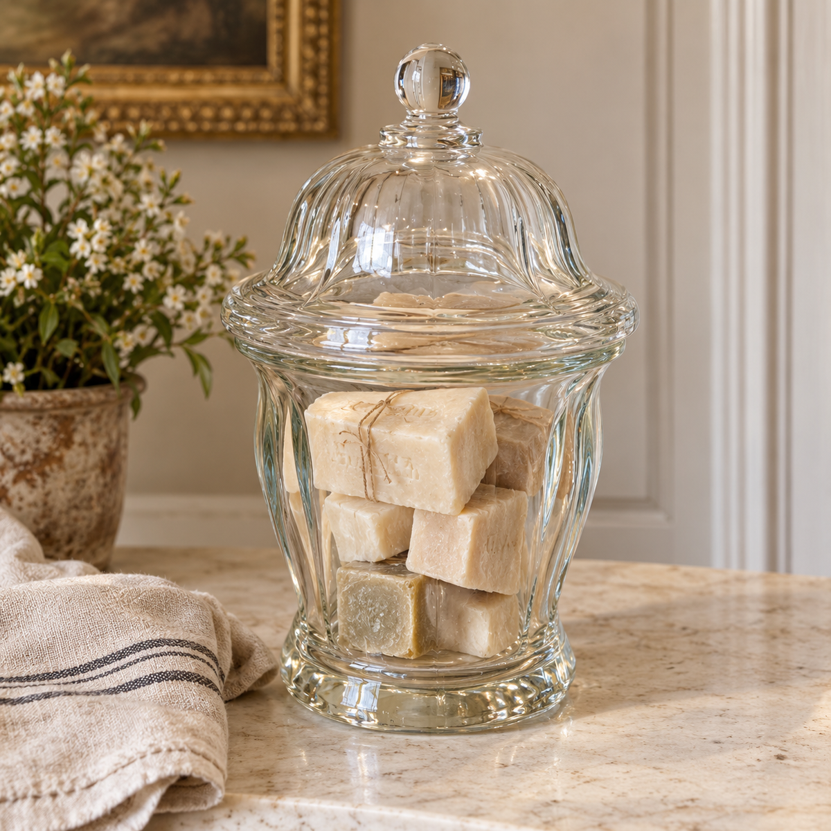 Vintage Glass Apothecary Jar with Domed Lid