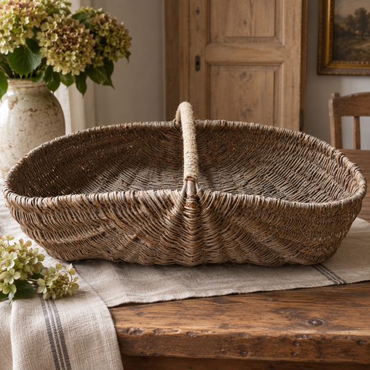 Large Vintage French Willow Gathering Basket | c. 1930s