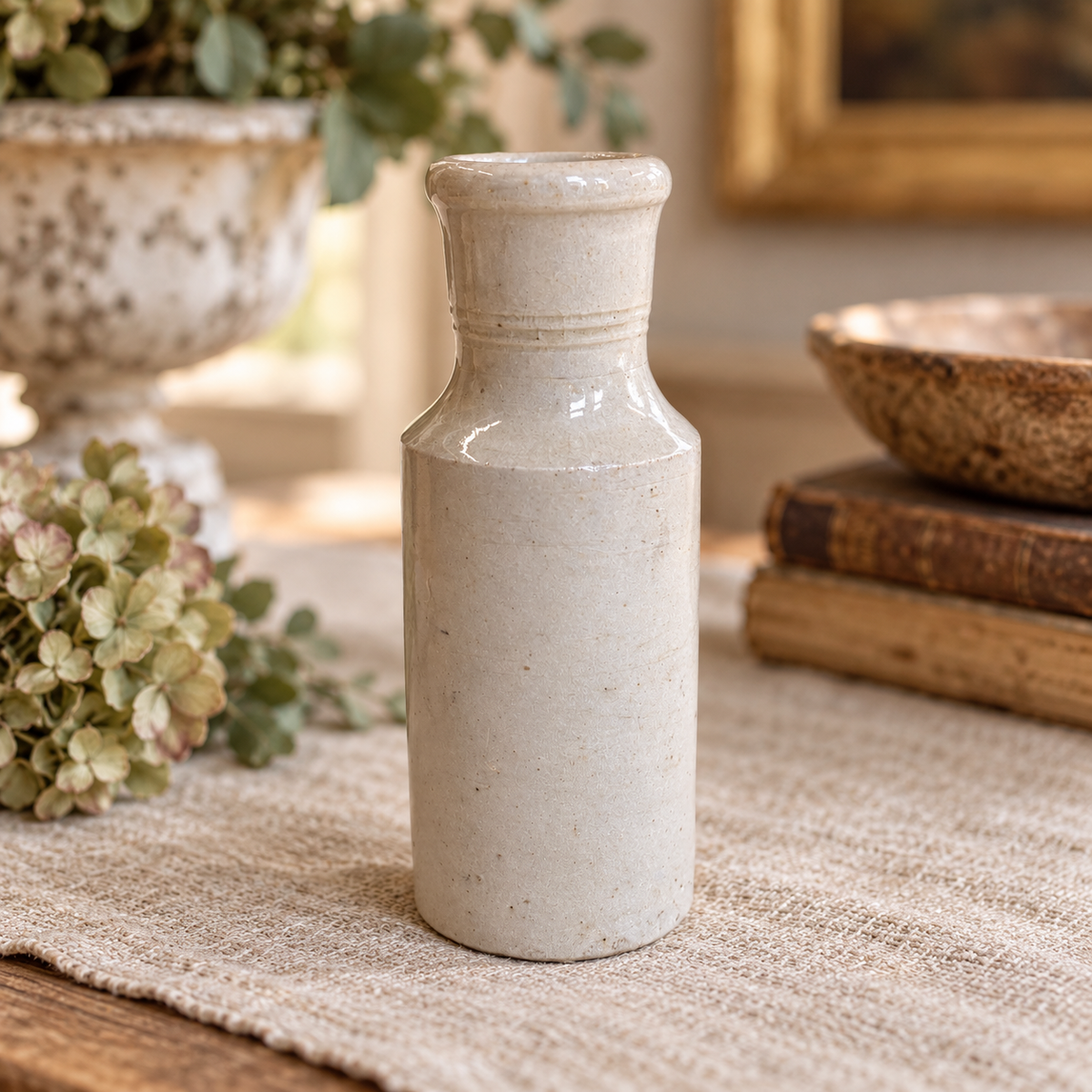 Vintage Cream Glazed Stoneware Bottles | Early 20th Century
