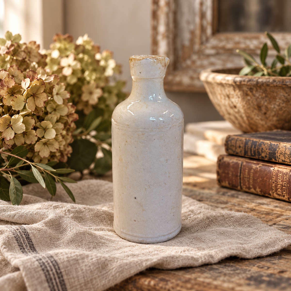 Vintage Cream Glazed Stoneware Bottles | Early 20th Century