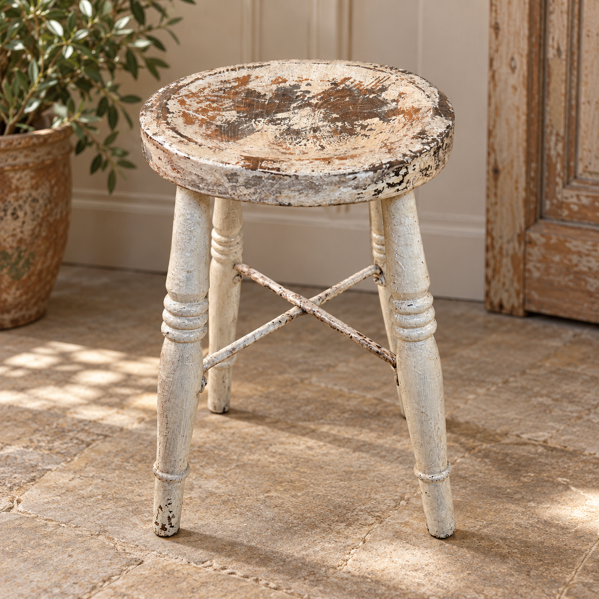 Vintage English Painted Wooden Stool