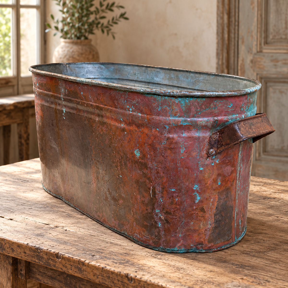 Early 20th Century Copper Boiler with Verdigris Patina