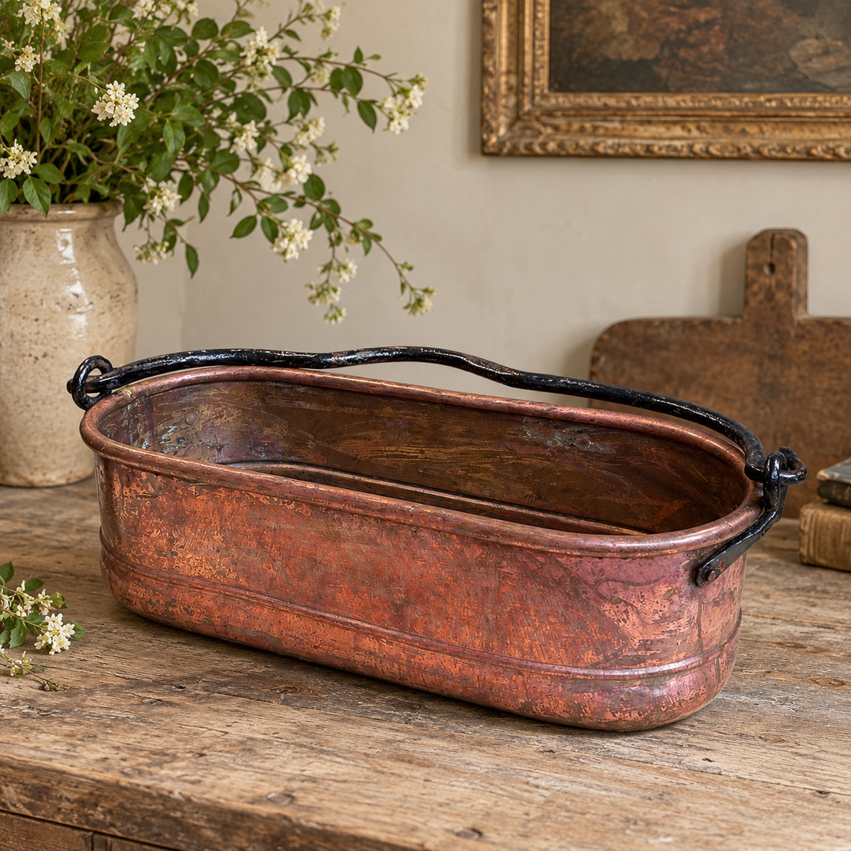 Antique Copper Preserve Pan with Wrought Iron Handle