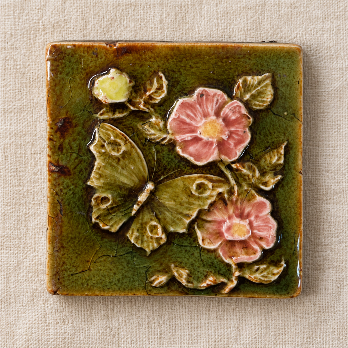 Antique French Barbotine Majolica Tiles, c. 1880–1910