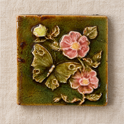 Antique French Barbotine Majolica Tiles, c. 1880–1910