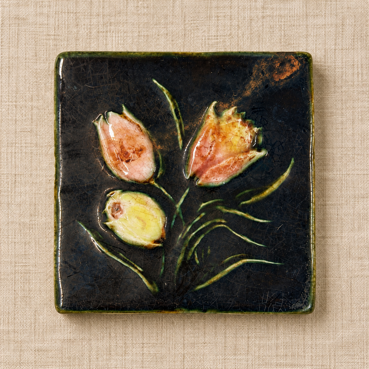 Antique French Barbotine Majolica Tiles, c. 1880–1910