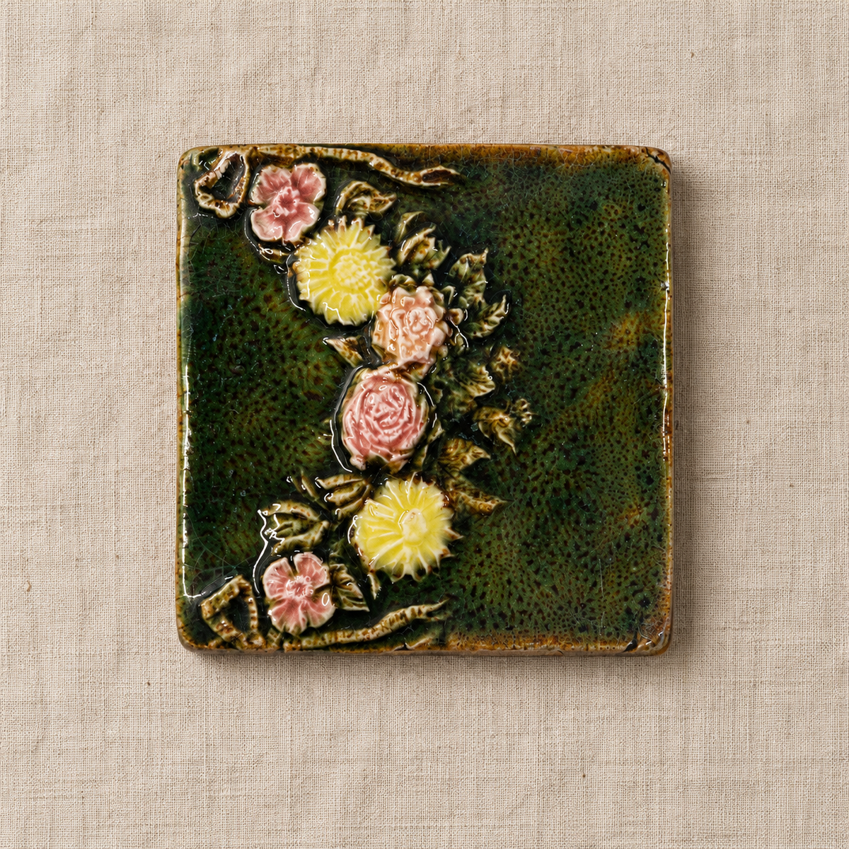 Antique French Barbotine Majolica Tiles, c. 1880–1910