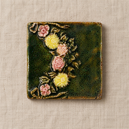 Antique French Barbotine Majolica Tiles, c. 1880–1910