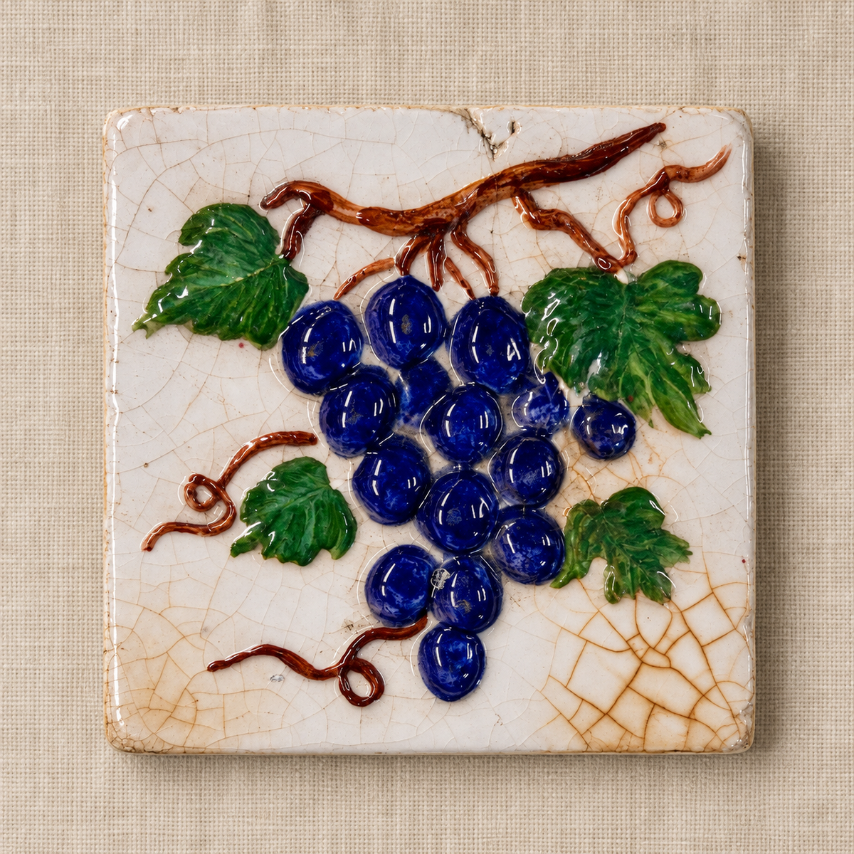 Antique French Barbotine Majolica Tiles, c. 1880–1910
