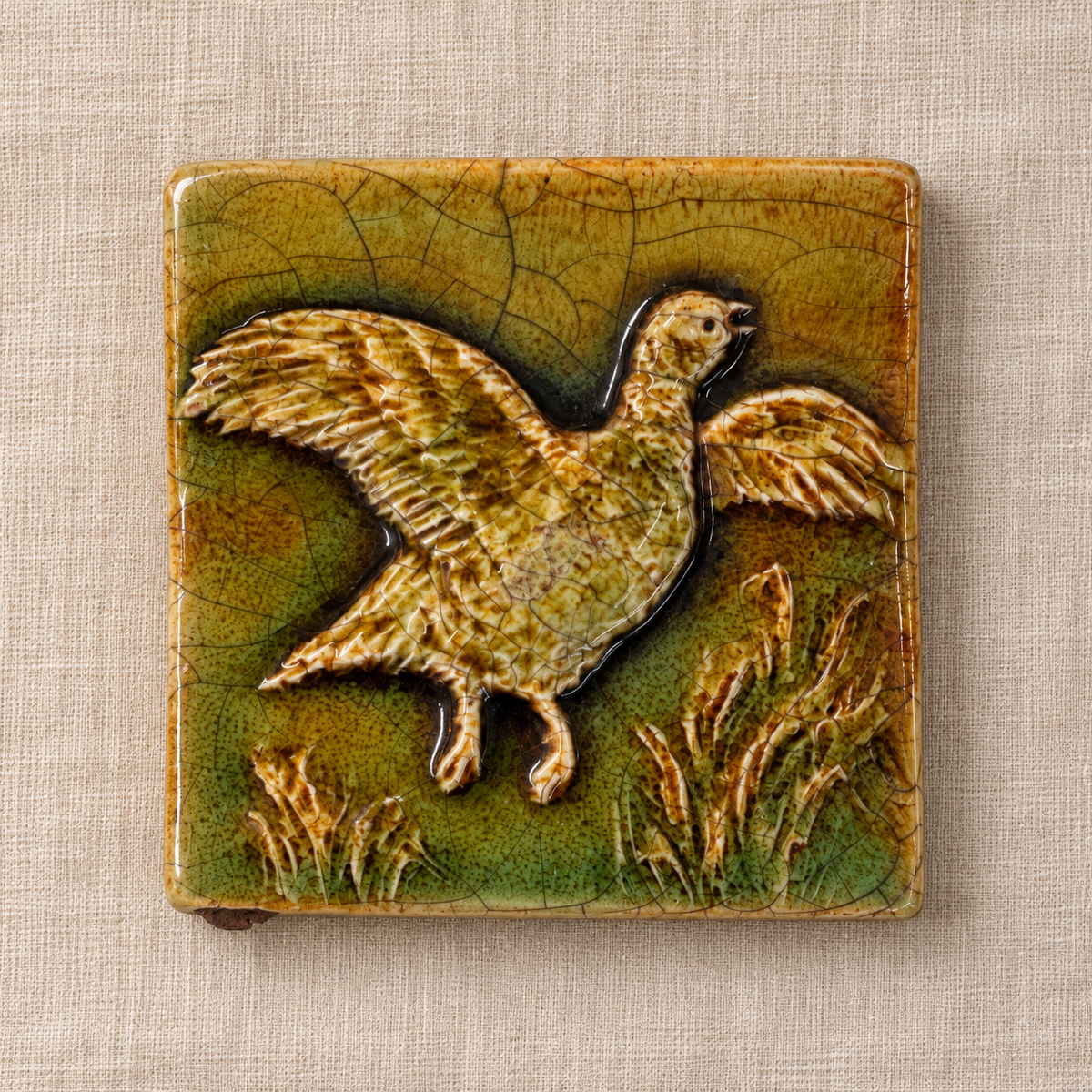 Antique French Barbotine Majolica Tiles, c. 1880–1910