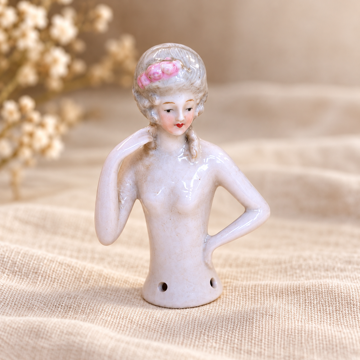 Antique Porcelain Half Doll Pincushion Figures | c. 1920s–30s