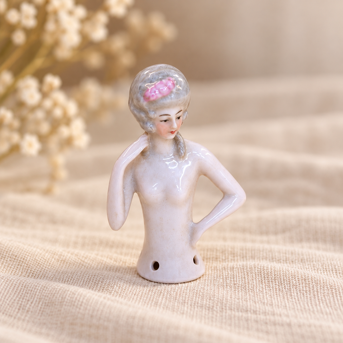 Antique Porcelain Half Doll Pincushion Figures | c. 1920s–30s