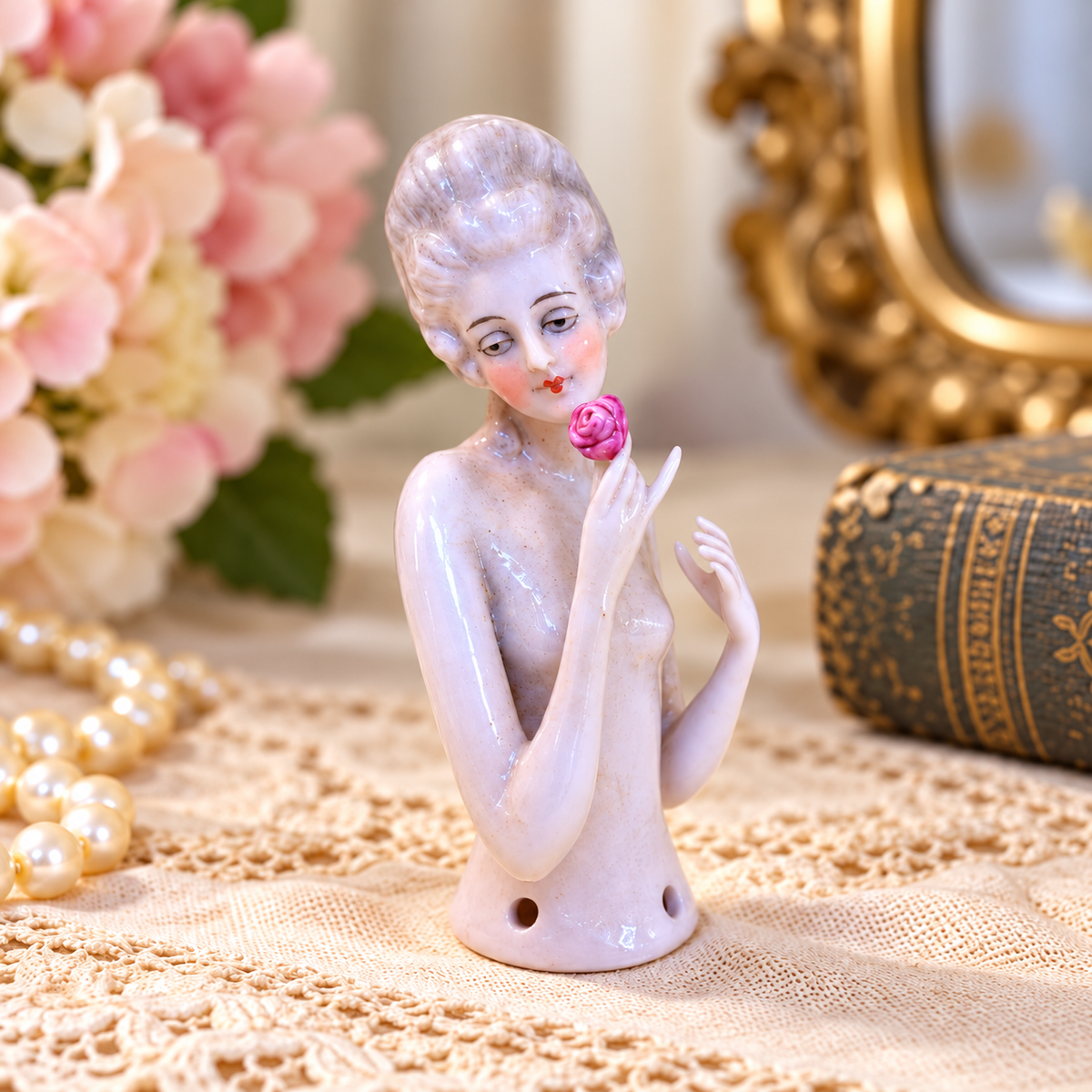 Antique Porcelain Half Doll Pincushion Figures | c. 1920s–30s
