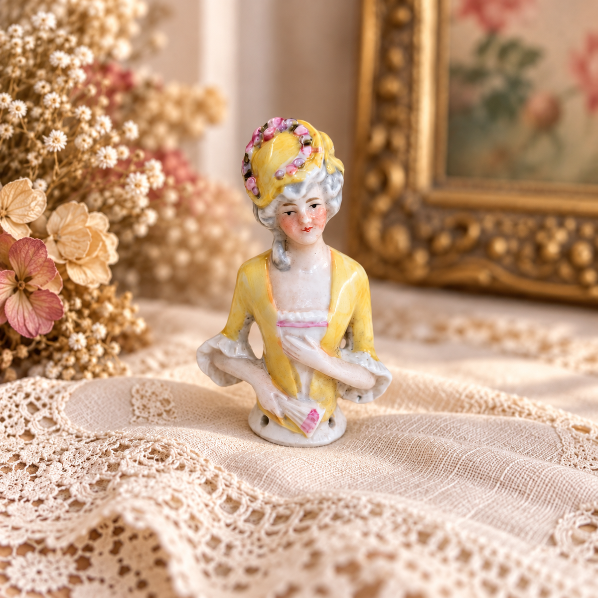 Antique Porcelain Half Doll Pincushion Figures | c. 1920s–30s