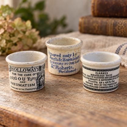 Antique English Apothecary Ointment Pots | Victorian Era