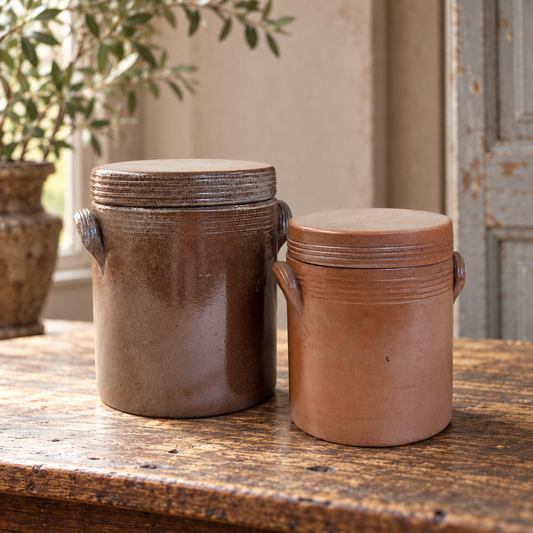 Vintage French Lidded Stoneware Pots