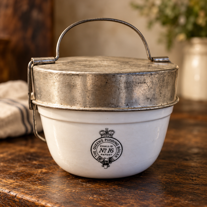 Victorian “Queen’s” Challis No. 16 Pudding Boiler with Original Metal Cradle