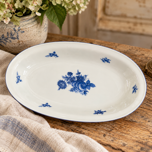 Vintage German Blue Floral Serving Dish