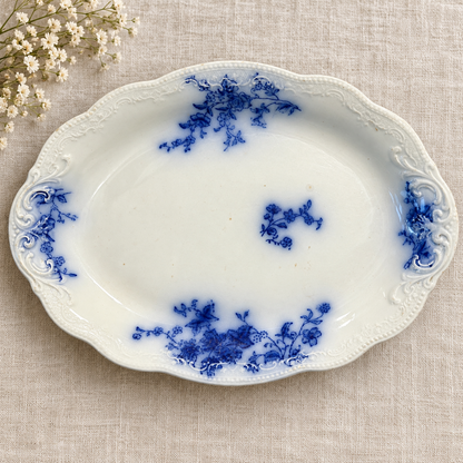 Antique English Flow Blue Oval Platter | c. 1900