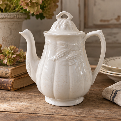 Vintage English White Wheat Ironstone Coffee Pot