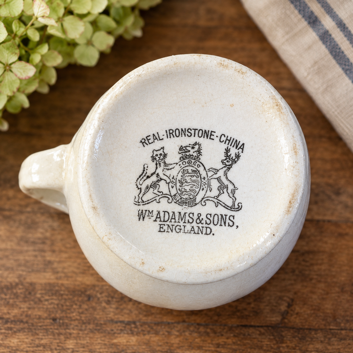 Antique English White Ironstone Pitcher | William Adams & Sons