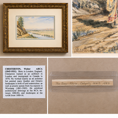 Antique 1883 Walter Chesterton Original Watercolour – Elbow River Landscape