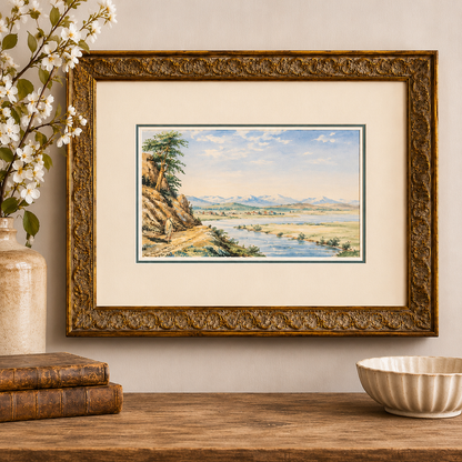 Antique 1883 Walter Chesterton Original Watercolour – Elbow River Landscape