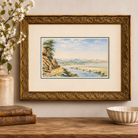 Antique 1883 Walter Chesterton Original Watercolour – Elbow River Landscape