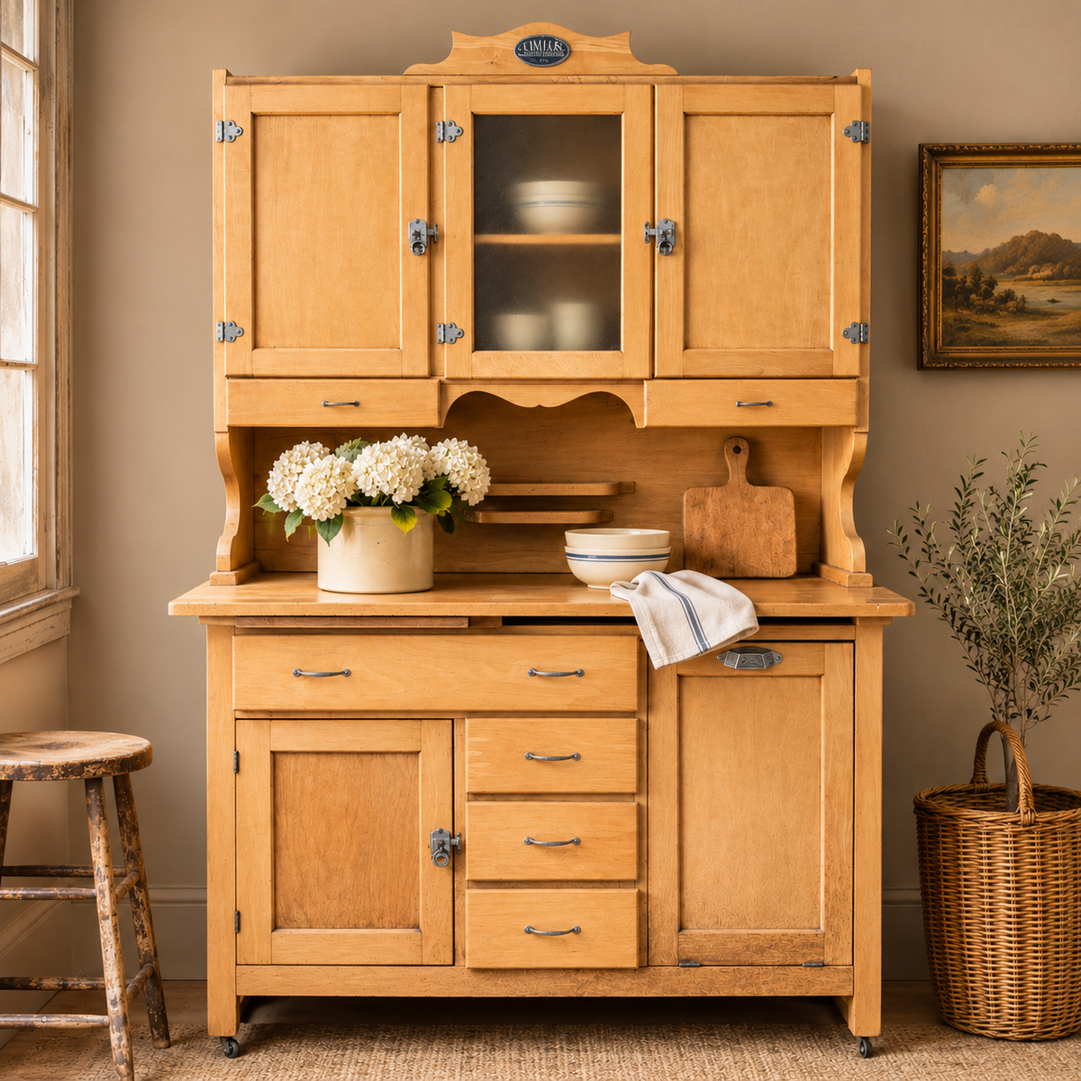 Antique Canadian Maple Hoosier Kitchen Cabinet – Early 20th Century