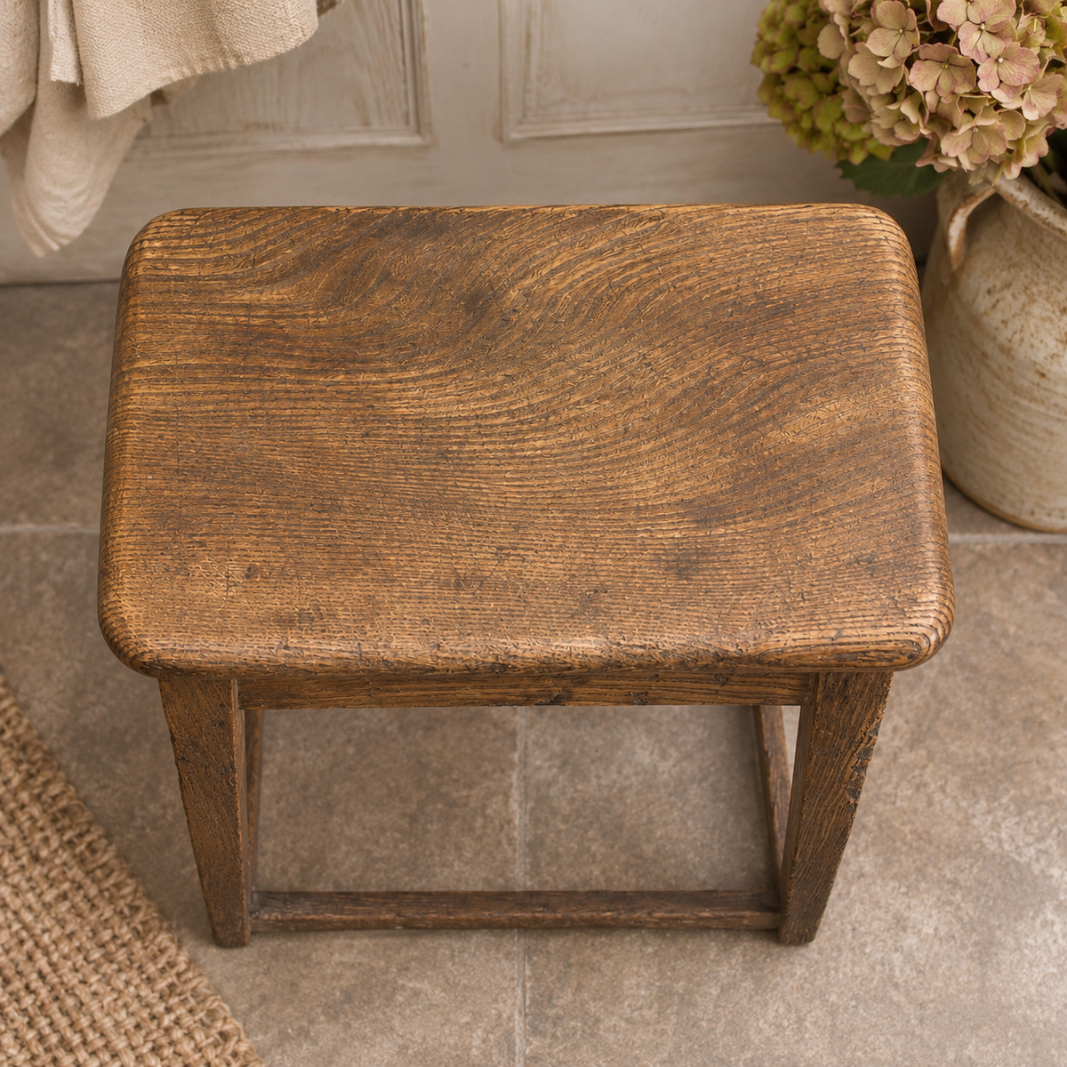 Antique English Oak Farmhouse Stool | Circa 1900