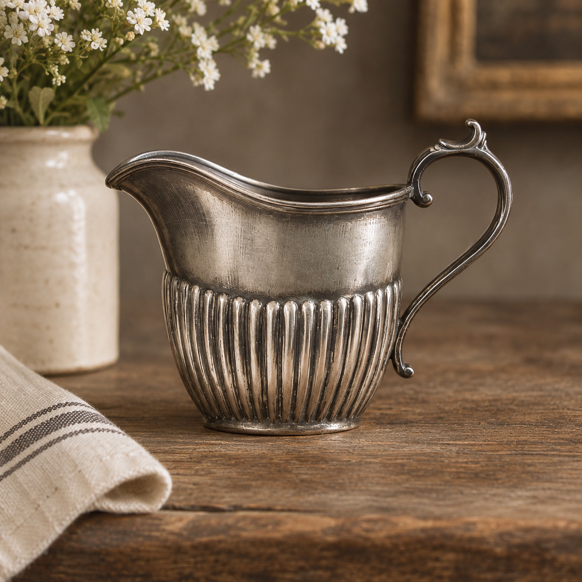 Vintage Silver-Plated Fluted Cream Pitcher | 3.5”