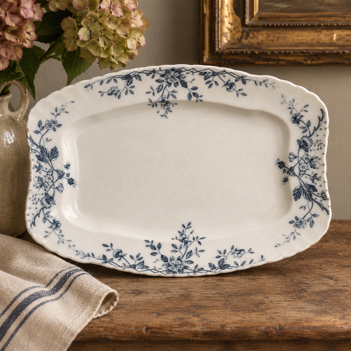 Antique English Grindley Mersey Blue Floral Serving Platter