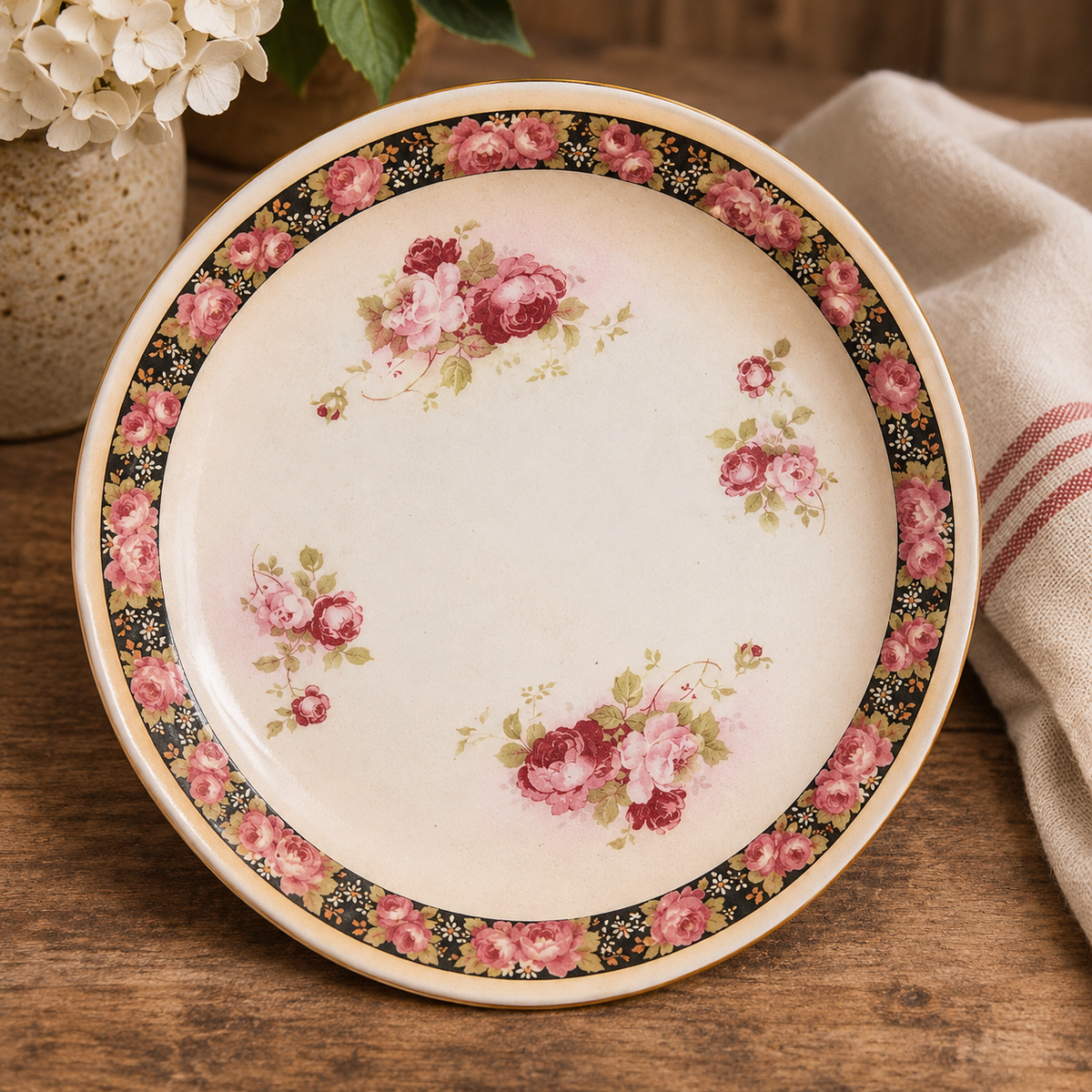 Vintage English Floral Berry Drainer with Matching Underplate