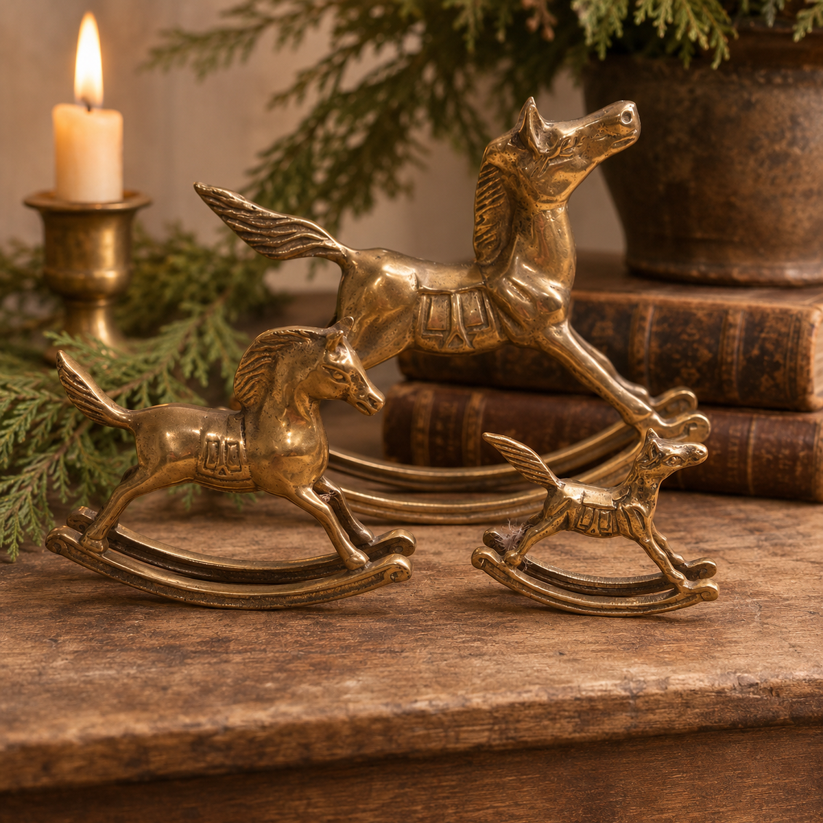 Vintage Brass Rocking Horses | Set of Three