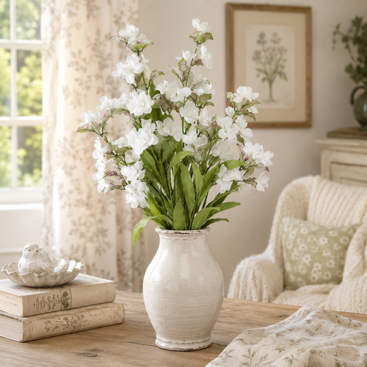 17” Faux White Blossom Spray