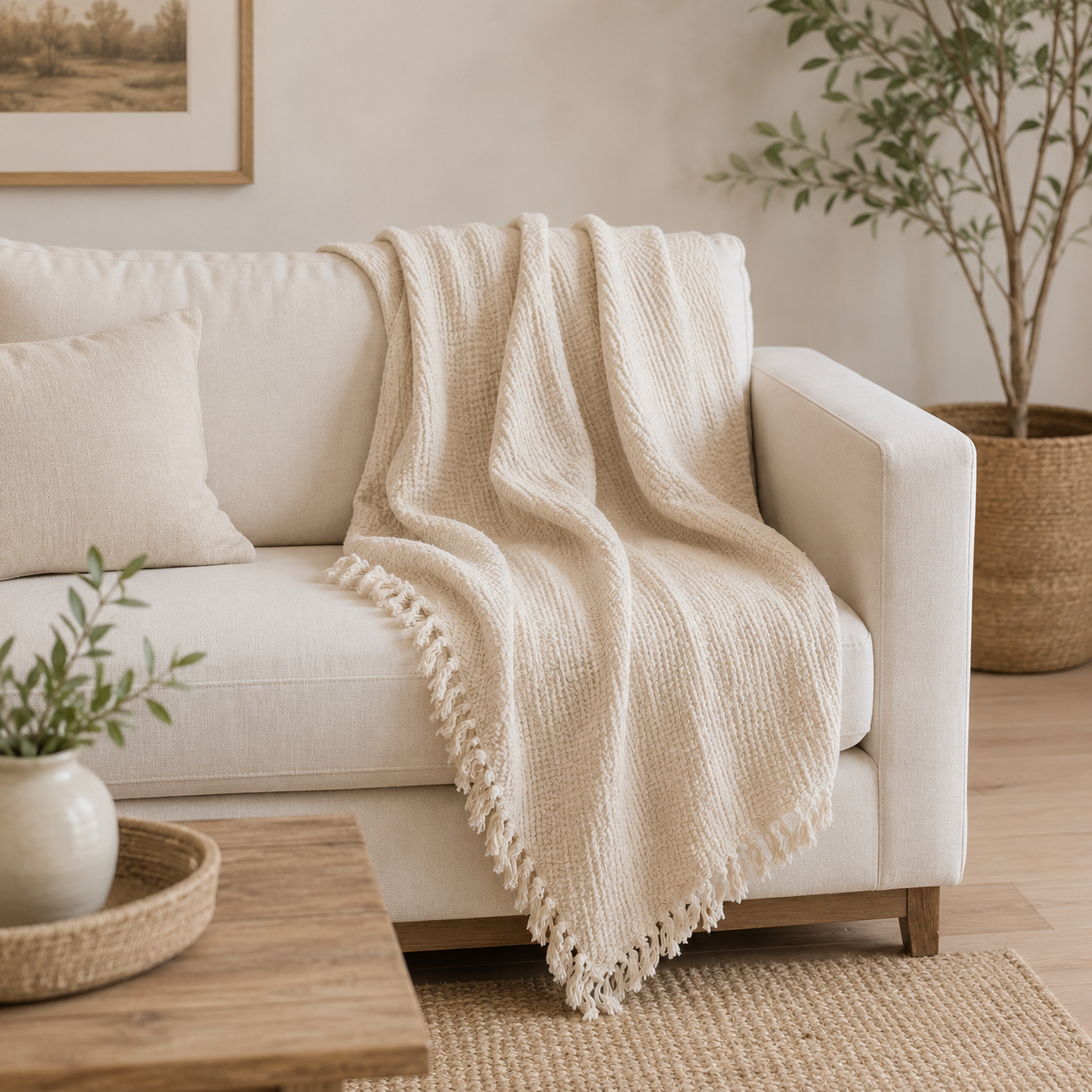 4 Layer Muslin Cotton Throw Blanket-cream