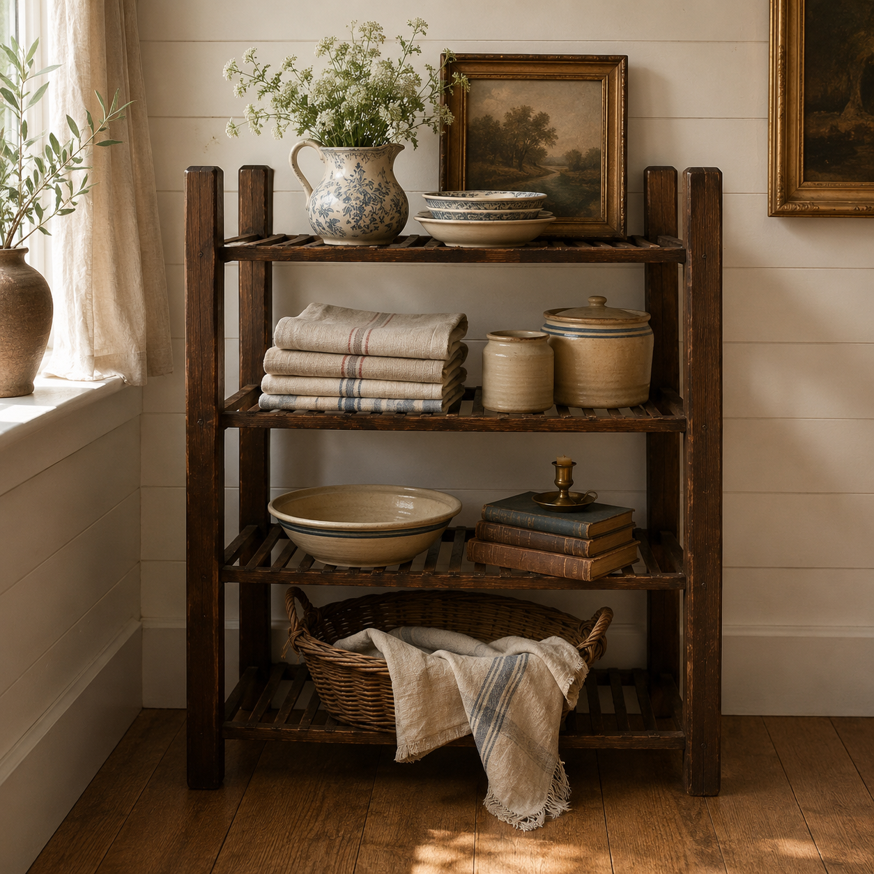 Vintage Wooden Tabletop Baker’s Rack