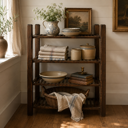 Vintage Wooden Tabletop Baker’s Rack