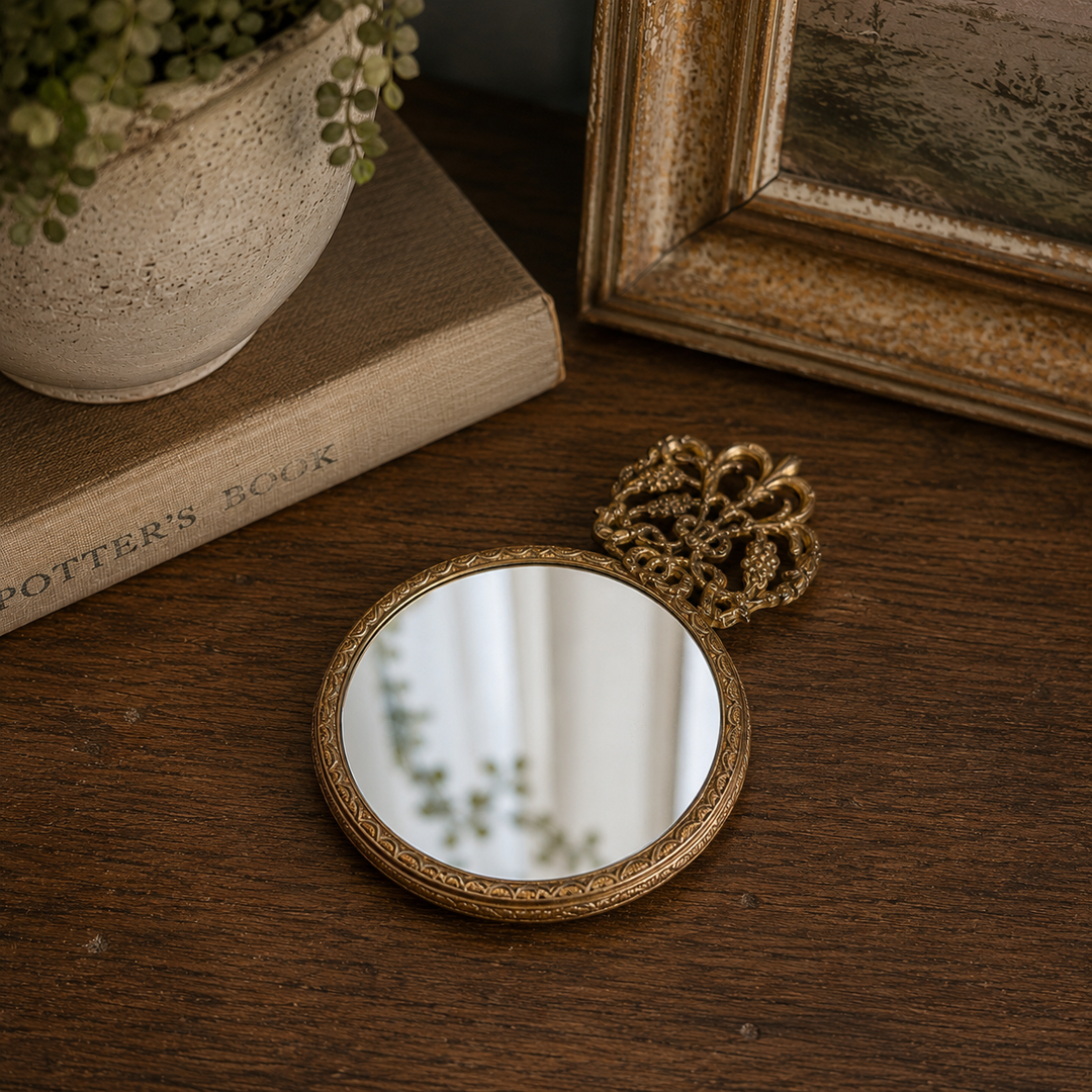 Vintage French Style Double-Sided Gilt Brass Vanity Mirror
Era: Circa 1920–1940