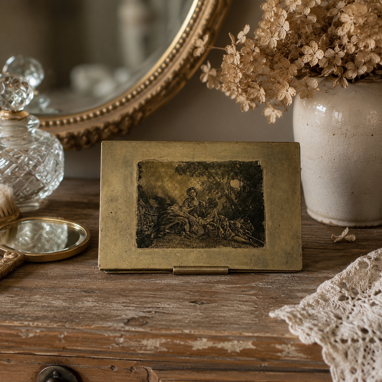 Vintage Austrian Brass Vanity Compact Circa 1920s–1930s