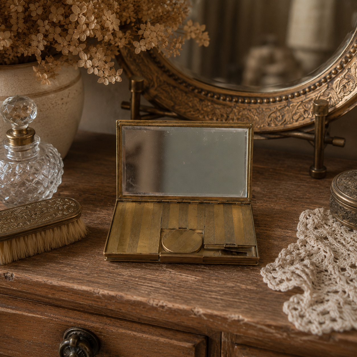 Vintage Austrian Brass Vanity Compact Circa 1920s–1930s